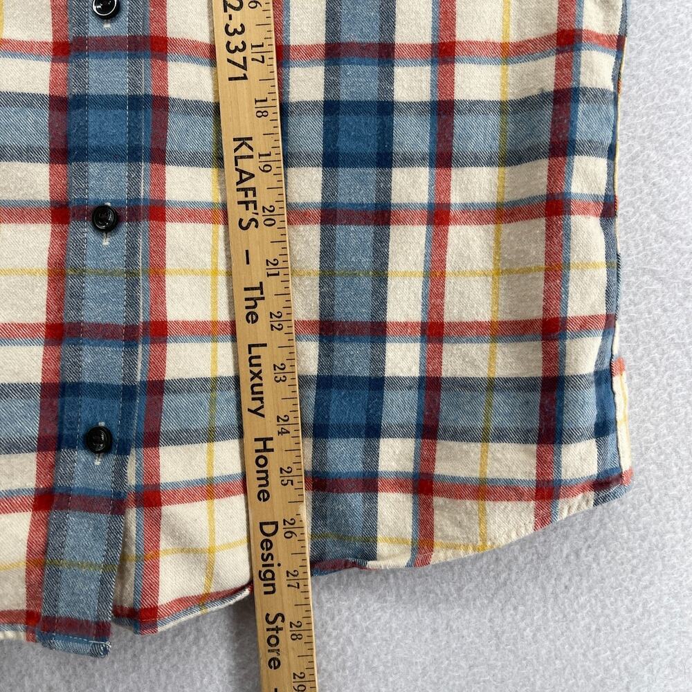 LL BEAN Top Womens S Scotch Plaid Flannel Shirt Relaxed Fit Button Up Ivory Blue - Picture 13 of 16
